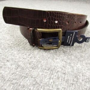 Roundtree Yorke Belt Mens 50/125 Big Tall Alligator Print‎ Leather Holes 48-52
